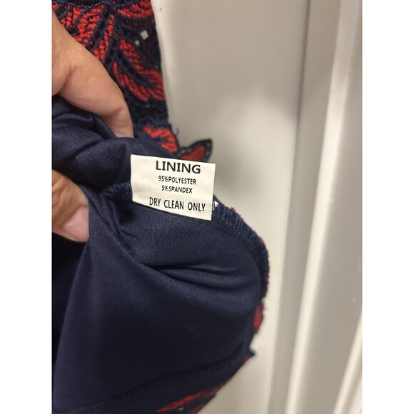 Navy/ Red Lace Overlay Minuet Short Bell Sleeve Dress Size Small Game Day Formal - Picture 6 of 7